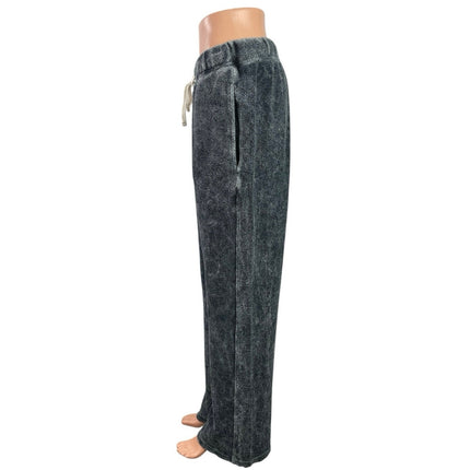 Les Tien Women's Black Gray Fleece Drawstring Wide Leg Lounge Sweat Pants Size M