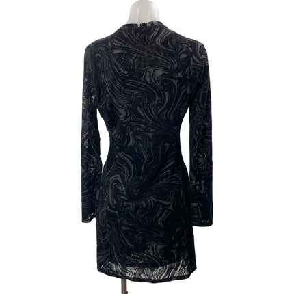 & Other Stories Black Long Sleeve Marble Crew Neck A Line Mini Dress Size 8