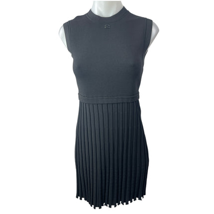 Sandro Pleated Black Crew Neck Sleeveless Pleated Mini Tank A-Line Dress Sz S/M