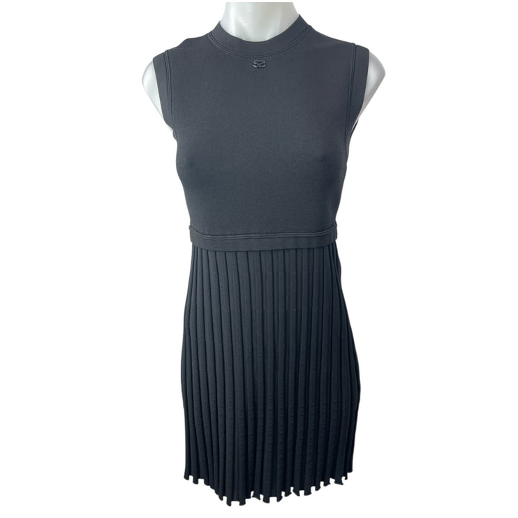 Sandro Pleated Black Crew Neck Sleeveless Pleated Mini Tank A-Line Dress Sz S/M