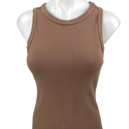 Lulus Brown Knit Sleeveless Round Neck Cami Camisole Tank Midi Dress Size L