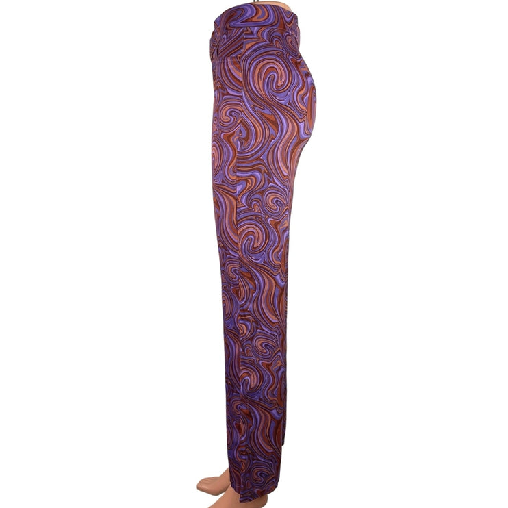 Zara Purple Brown Swirl High Rise Retro Hippie Ankle Flared Pants Size M