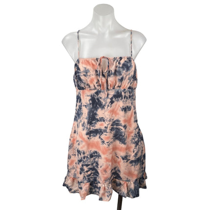 E.Ssue Women's Coral Blue Tie Dye Knot Ruffle Cami Camisole Tank Mini Dress M