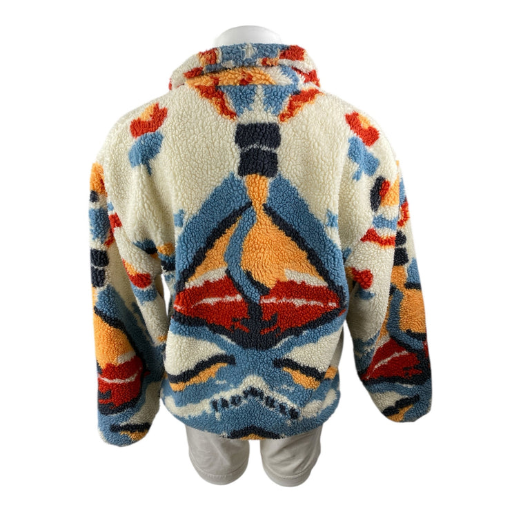 Men's Multicolor Fleece Aztec Tribal Full Zip High Neck Sweater Jacket Size M