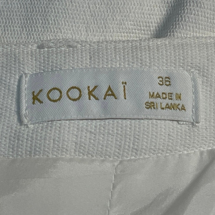 Kookai Womens White Pleated High Waist Straight Wide Leg Trousers Dress Pants 36