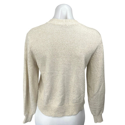 Joie Cream Linen Crew Neck Twist Front Long Sleeve Pullover Sweater Top Size XXS