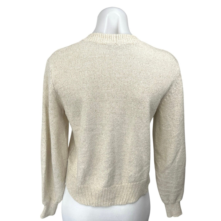 Joie Cream Linen Crew Neck Twist Front Long Sleeve Pullover Sweater Top Size XXS