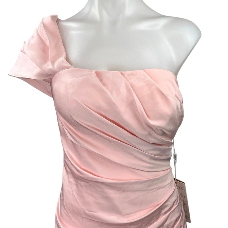 NEW Stacees Pink One Shoulder Drapey Square Neck Maxi Wedding Dress Size 6