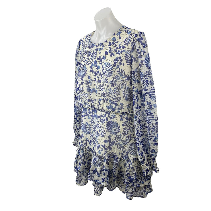 Aqua Women's Blue Floral Ruffled Tiered Long Sleeve Mini Flare A-Line Dress XL