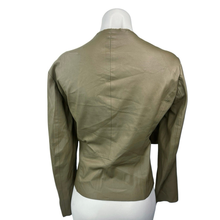 Zara Basic Olive Green Faux Leather Suede Vegan Drape Biker Coat Jacket Size L