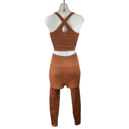 Spiritual Gangster Brown Ribbed Knit Athletic Top High Rise Legging 2 Pc Set M/L