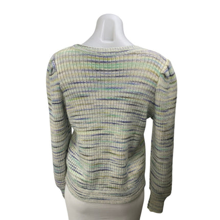 Sundays Multicolor Striped V-neck Jeweled Button Long Sleeve Cardigan Sweater S
