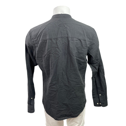 NEW Jack & Jones Men's Black Long Sleeve Collarless Henley Shirt Top Size L