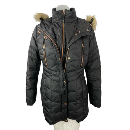 Marc New York Marley Womens Black Quilted Faux Fur Hooded Puffer Coat Jacket S