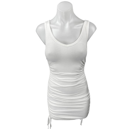 Princess Polly White Sleeveless Scoop Neck Side Ruched Mini Bodycon Dress Size 2