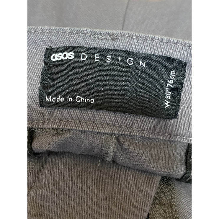Asos Design Men's Gray High Rise Pockets Skinny Casual Chino Bermuda Shorts 30