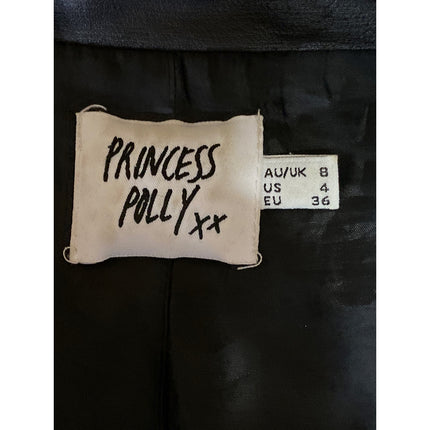 Princess Polly Women's Black Long Sleeve Faux Leather Vegan Shirt Jacket Size 4