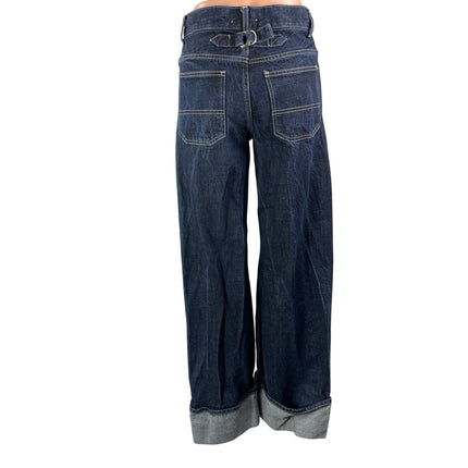 Zara Women's Blue Dark Wash Cuffed High Rise Wide Leg Baggy Denim Jeans Size 0