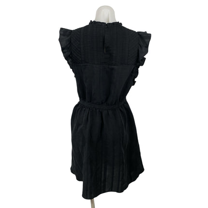 Club Monaco Black Ruffle Sleeve Mock Neck Pintucked Fit & Flare Mini Dress Sz 6