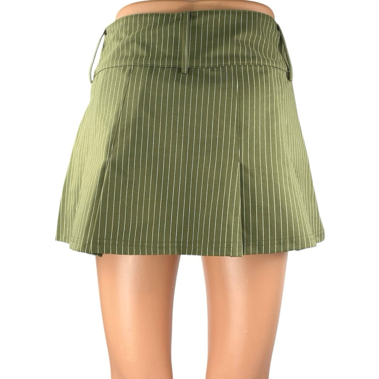 Princess Polly Womens Green Striped Pleated High Rise Mini A-Line Flared Skirt 0