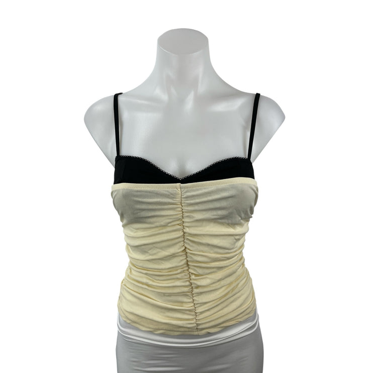 Women's Peek a Boo Bra Colorblock Ruched Mesh Sleeveless Bustier Cami Tank Top S