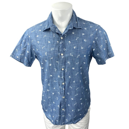 Bonobos Men's Blue Fish Print Chambray Short Sleeve Button Down Shirt – Brie