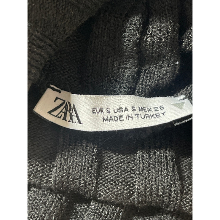 Zara Women's Black Ribbed Knit Turtleneck Long Sleeve Crop Sweater Top Size S
