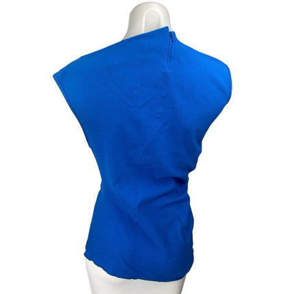Zara Women's Royal Blue Asymmetrical Sleeveless Back Zip Shirt Blouse Top Size S