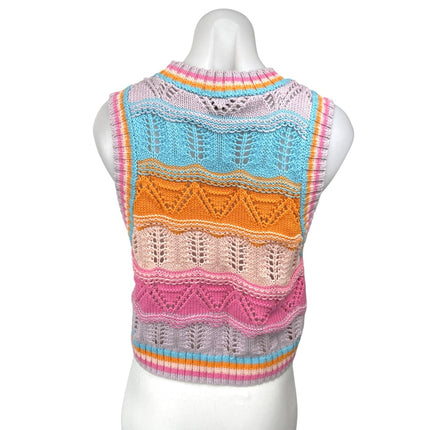 Zara Multicolor Crochet Knit Colorblock Striped Sleeveless Sweater Vest Top Sz S