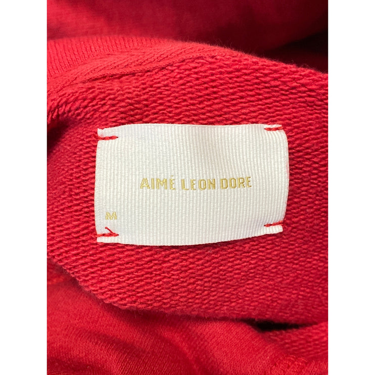 Aime Leon Dore Women's Red Logo Long Sleeve Hoodie Hooded Sweatshirt Top Sz M