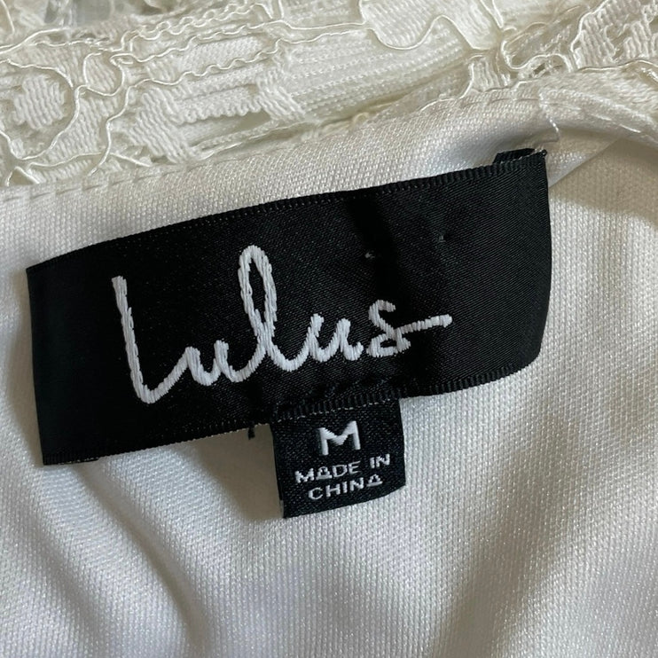 Lulus Take Me to Bruch Women's Ivory Floral Lace Short Sleeve Mini Shift Dress M