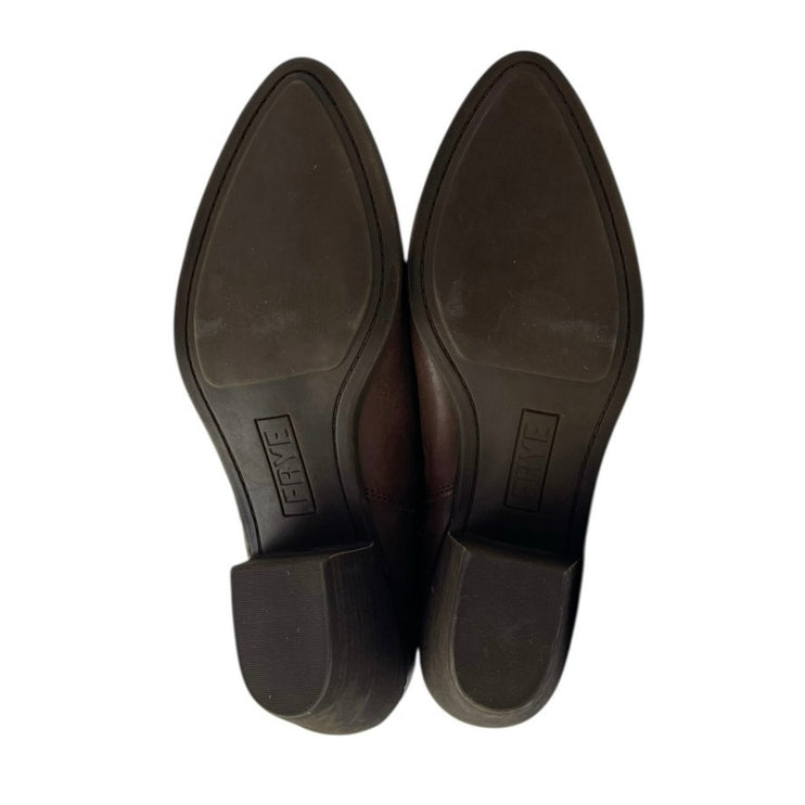 Frye Judith Women's Brown Leather Double Zip Almond Toe Heeled Ankle Boots Sz 9M