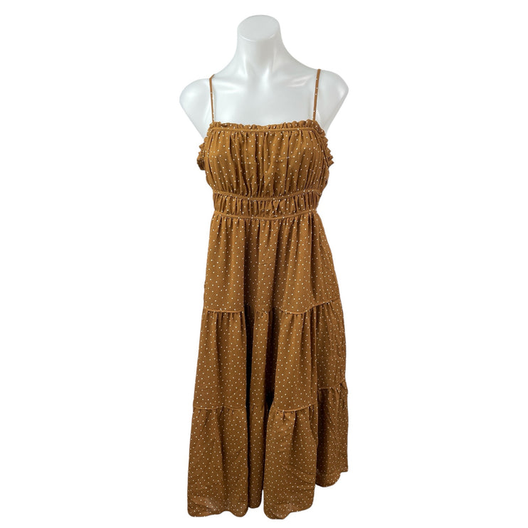Madewell Sophia Tan Polka Dot Sleeveless Ruffle Cami Tiered Midi Dress Size 2