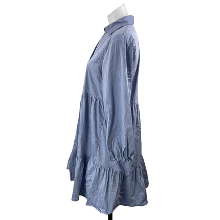Zara Women's Blue Long Sleeve Button Front Tiered A Line Mini Shirt Dress Size S