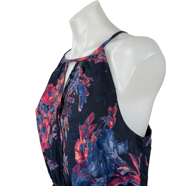 Lucky Brand Black Multicolor Floral High Neck Sleeveless Mini Blouson Dress M
