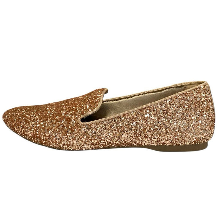 Birdies Starling Women's Gold Round Toe Glitter Loafer Slip On Ballet Shoes Sz 8