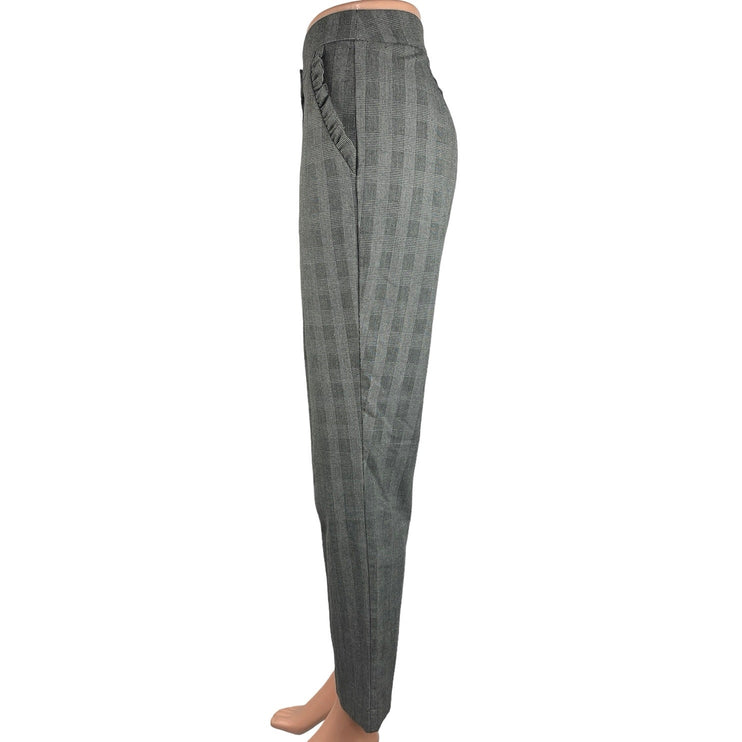 Zara Gray Plaid Ruffle Pockets High Rise Straight Leg Crop Ankle Trouser Pants M