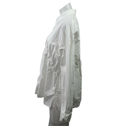 Urban Revivo Women's White Long Sleeve Ruched Button Down Shirt Top Size 8
