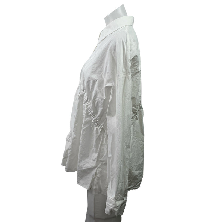 Urban Revivo Women's White Long Sleeve Ruched Button Down Shirt Top Size 8