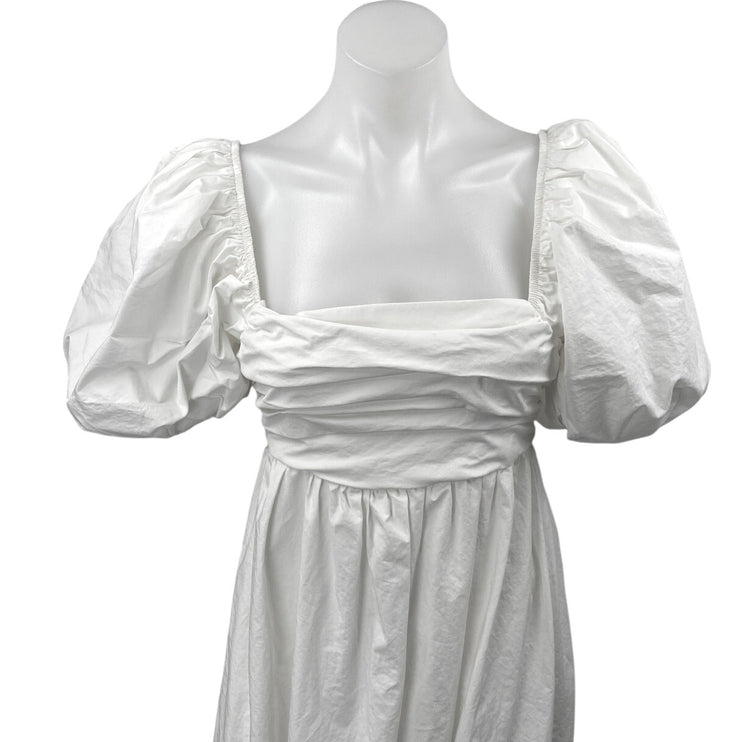 Zara Women's White Short Puff Sleeve Square Neck Zipper Maxi A-Line Dress Size S