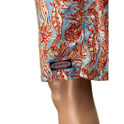 Vineyard Vines Men's Orange Seahorse Shells Print Swim Trunks Board Shorts Sz L
