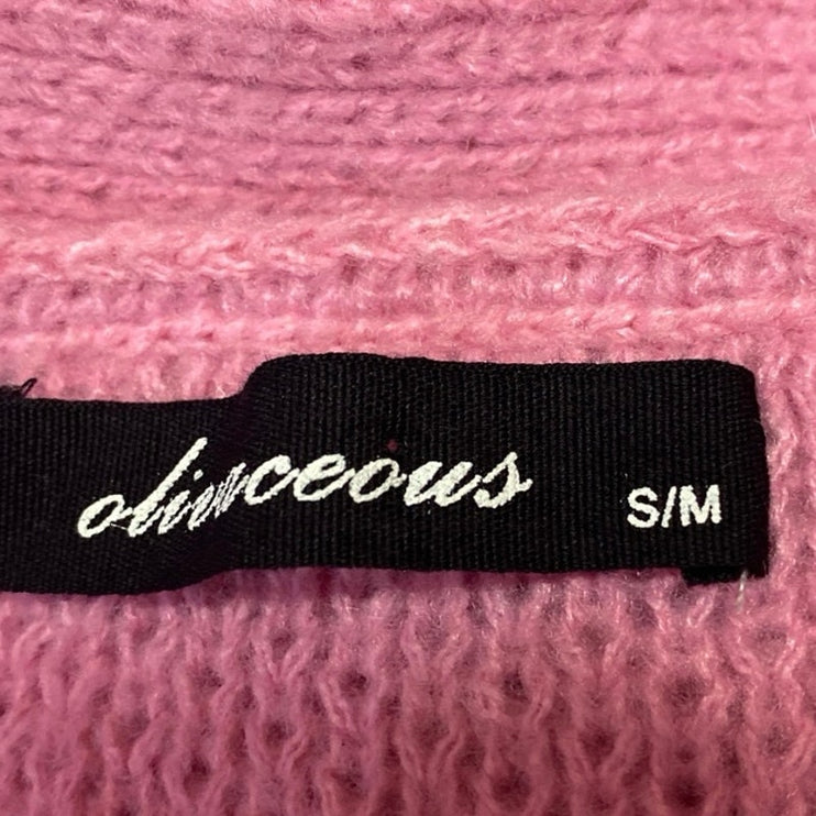 Olivaceous Women Pink Long Sleeve Pocket Knit Button Up Cardigan Sweater Top S/M