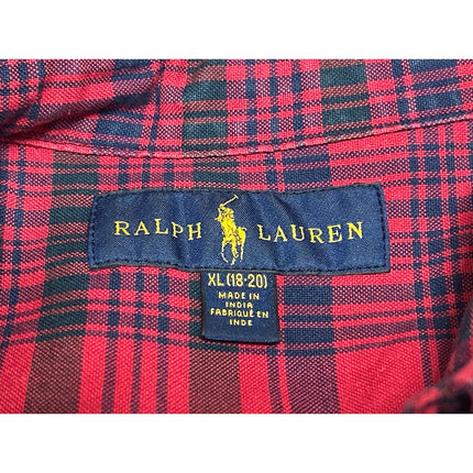 Ralph Lauren Men's Red Plaid Flannel Long Sleeve Button Up Shirt Top Size XL