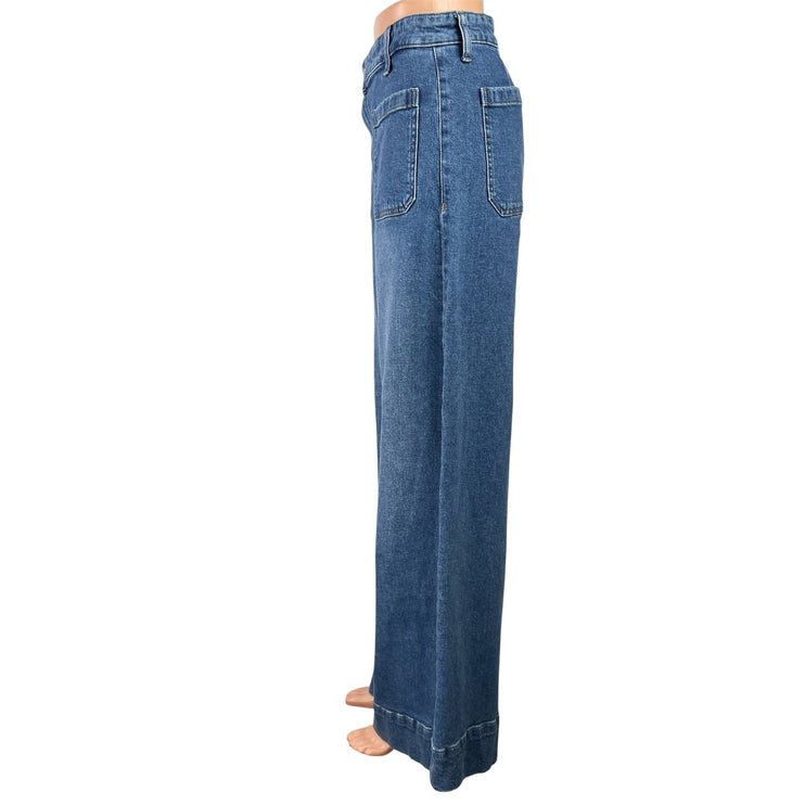 H&M Womens Blue High Rise Medium Wash Wide Leg Baggy Palazzo Denim Jeans Size 10