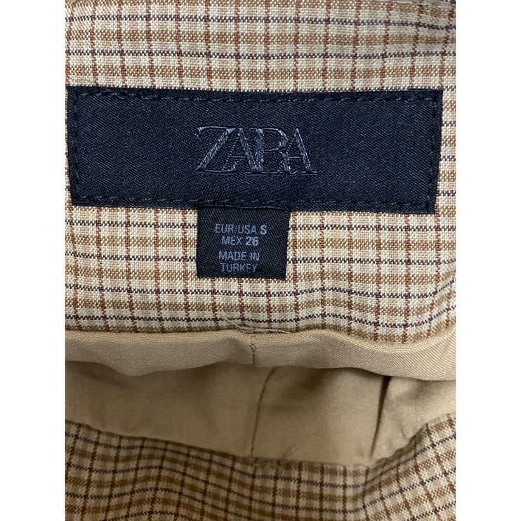 Zara Women's Tan Beige Khaki Plaid High Waisted Pocket Casual Mini Shorts Size S