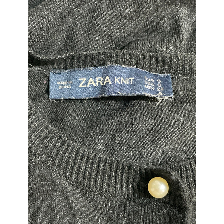 Zara Women's Black Long Sleeve Button Down Crew Neck Cardigan Sweater Top Sz S