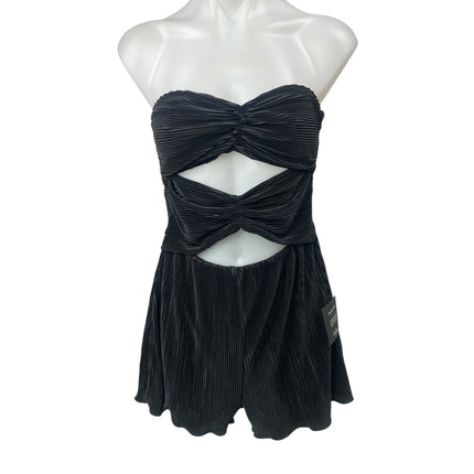 NEW Lulus Black Strapless Tube Bandeau Cutout Pleated Plisse Romper Shorts Sz S