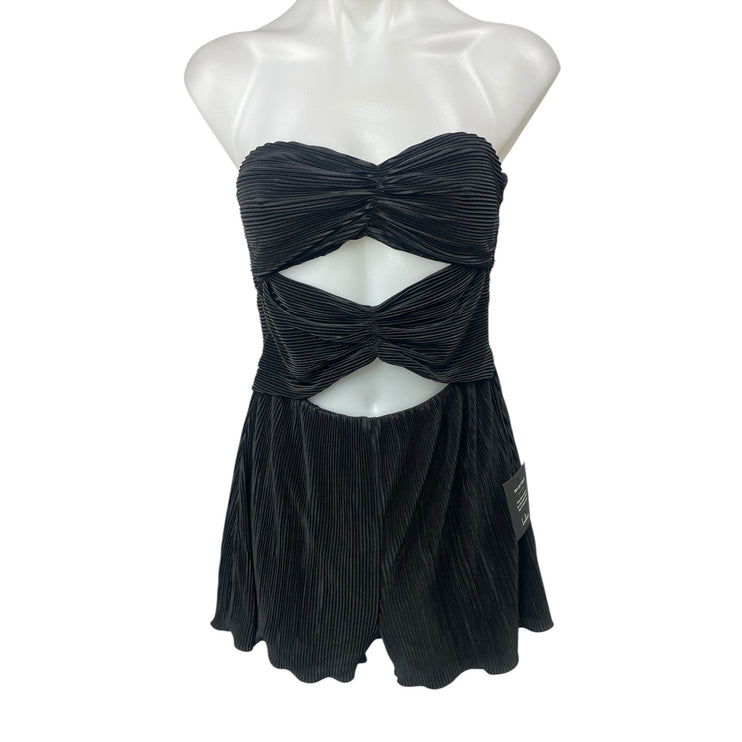 NEW Lulus Black Strapless Tube Bandeau Cutout Pleated Plisse Romper Shorts Sz S