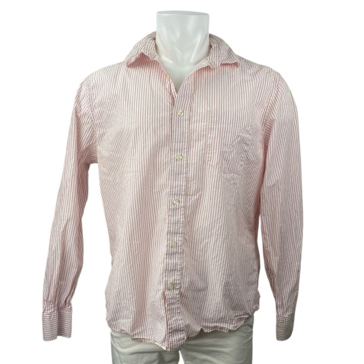 Banana Republic Untucked Men's Pink White Striped Long Sleeve Button Shirt Top L