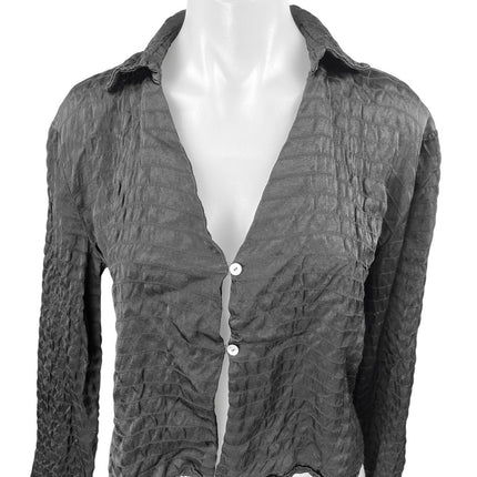 Zara Black Long Sleeve Striped Textured Collared Button Down Shirt Blouse Top M